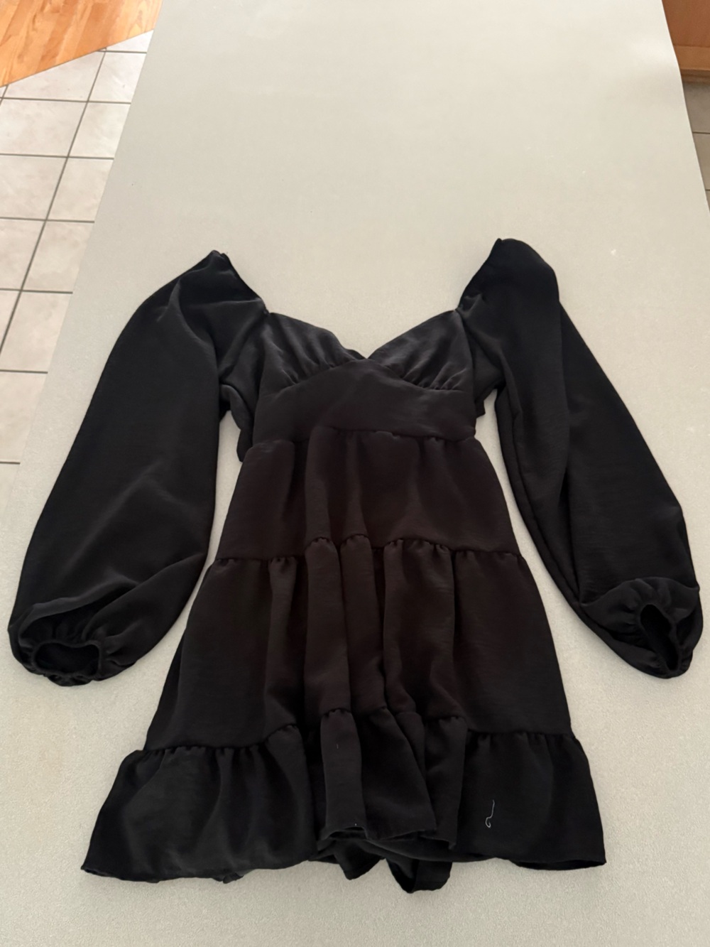 Altar'd State Black Long Sleeve Tie-Front Mini Dress